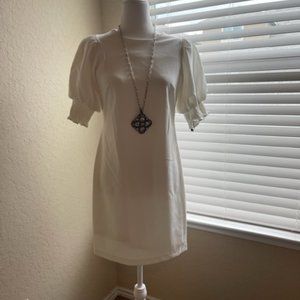White Calvin Klein Puffy Shoulder Short Dress